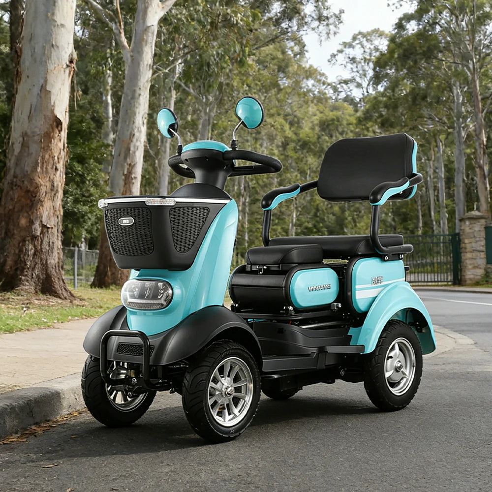 ROLLUX BOOM-3 Electric Mobility Scooter - 48V 20Ah Lead-Acid Battery, 20km/h Max Speed, 33km Range, Four-Wheel Stable Design, LED Lighting & Front Basket - Green