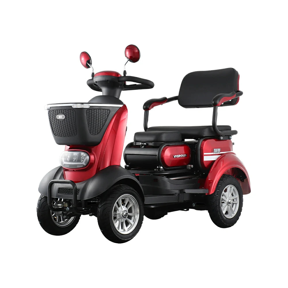 ROLLUX BOOM-3 Electric Mobility Scooter - 48V 20Ah Lead-Acid Battery, 20km/h Max Speed, 33km Range, Four-Wheel Stable Design, LED Lighting & Front Basket - Red