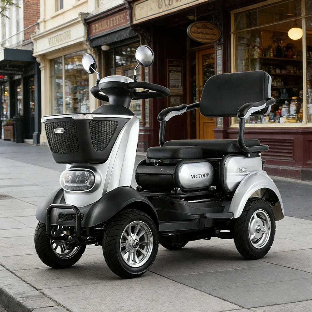 ROLLUX BOOM-3 Electric Mobility Scooter - 48V 20Ah Lead-Acid Battery, 20km/h Max Speed, 33km Range, Four-Wheel Stable Design, LED Lighting & Front Basket - Silver