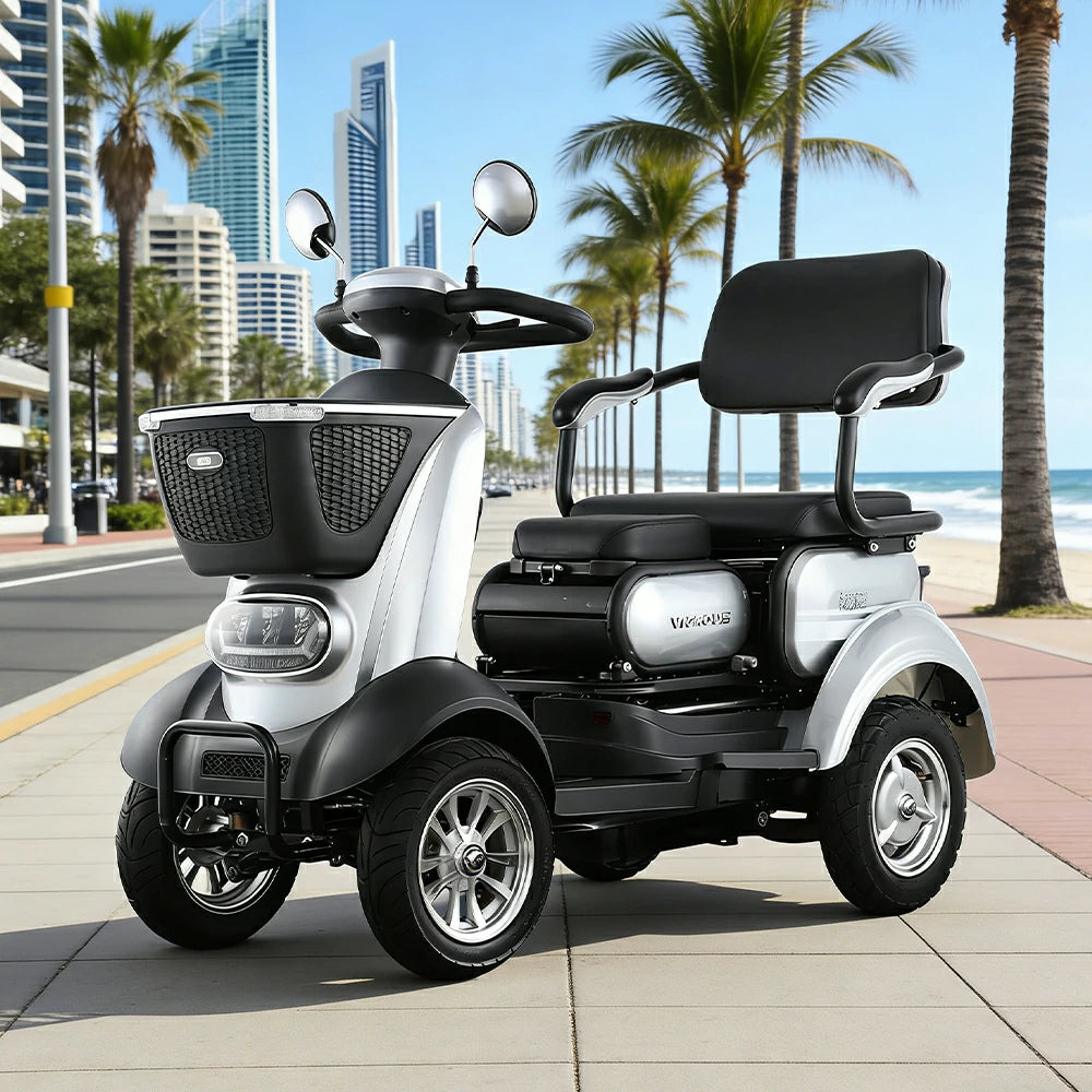 ROLLUX BOOM-3 Electric Mobility Scooter - 48V 20Ah Lead-Acid Battery, 20km/h Max Speed, 33km Range, Four-Wheel Stable Design, LED Lighting & Front Basket - Silver