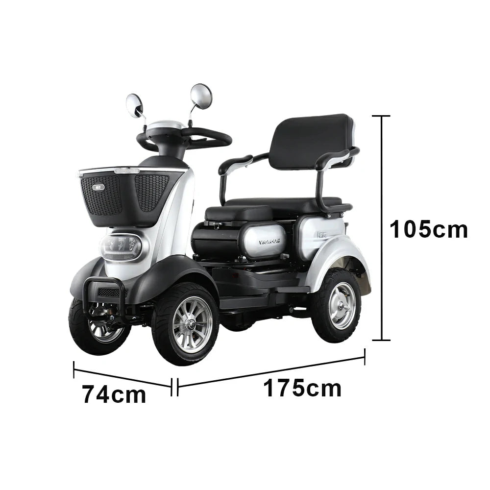 ROLLUX BOOM-3 Electric Mobility Scooter - 48V 20Ah Lead-Acid Battery, 20km/h Max Speed, 33km Range, Four-Wheel Stable Design, LED Lighting & Front Basket - Silver