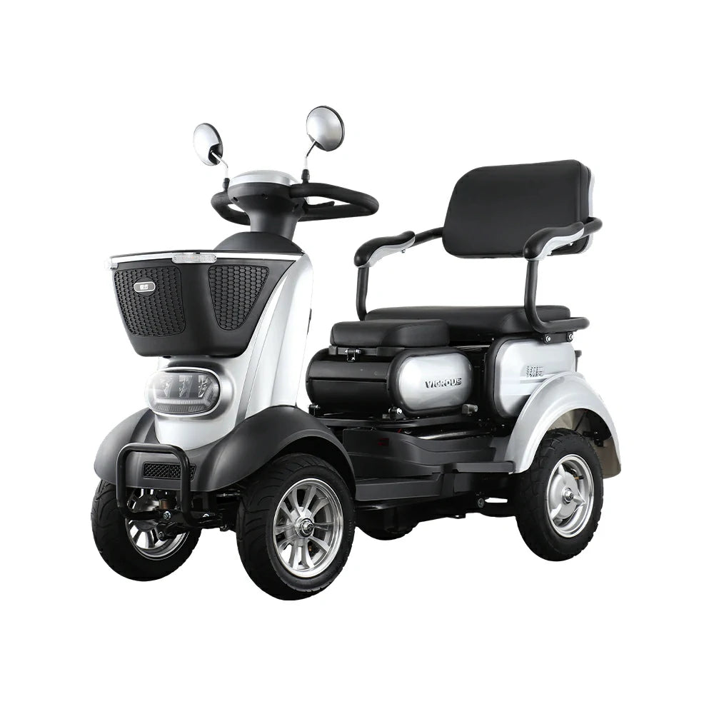 ROLLUX BOOM-3 Electric Mobility Scooter - 48V 20Ah Lead-Acid Battery, 20km/h Max Speed, 33km Range, Four-Wheel Stable Design, LED Lighting & Front Basket - Silver