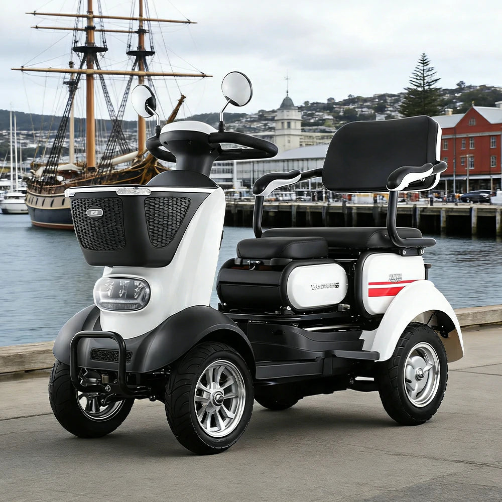 ROLLUX BOOM-3 Electric Mobility Scooter - 48V 20Ah Lead-Acid Battery, 20km/h Max Speed, 33km Range, Four-Wheel Stable Design, LED Lighting & Front Basket - White