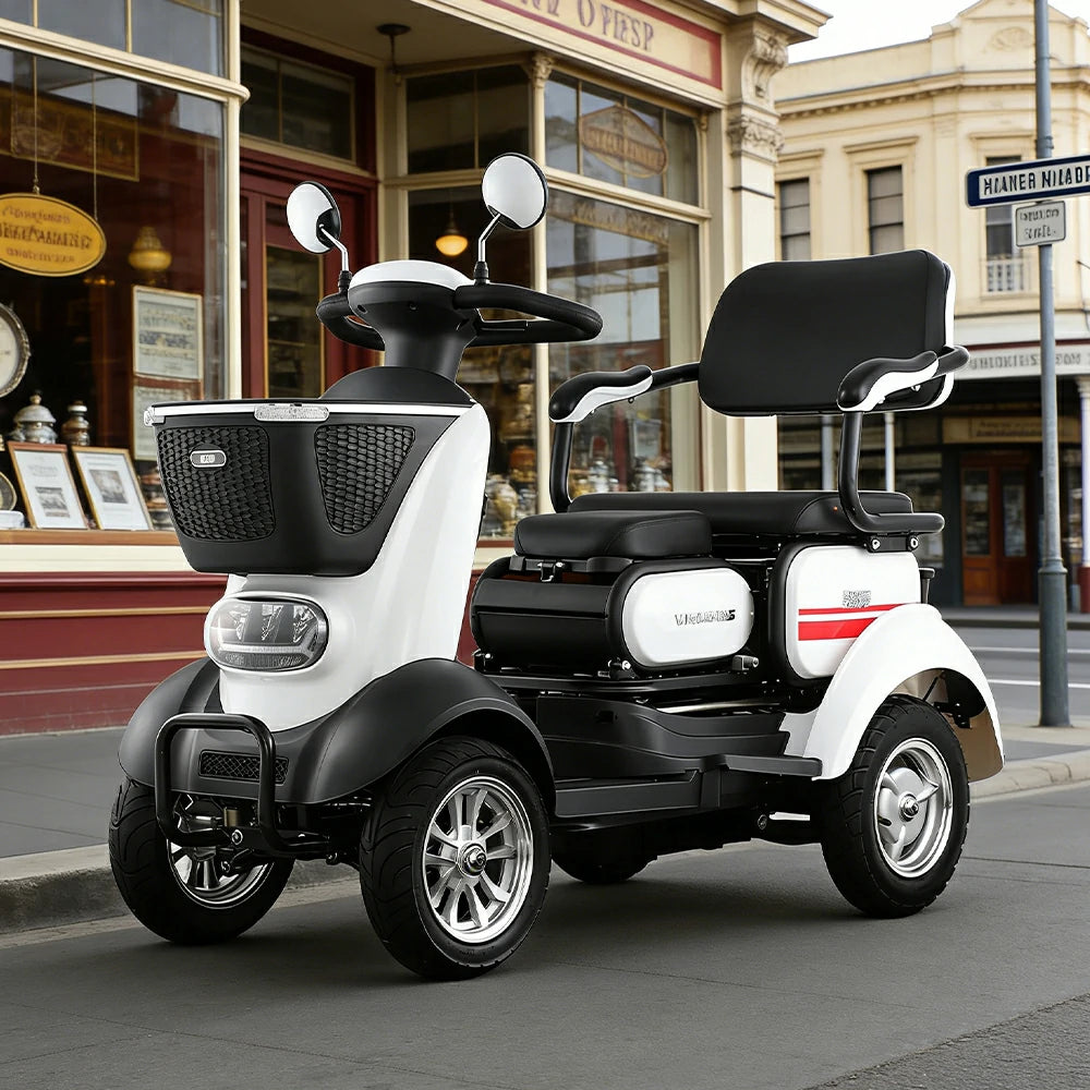 ROLLUX BOOM-3 Electric Mobility Scooter - 48V 20Ah Lead-Acid Battery, 20km/h Max Speed, 33km Range, Four-Wheel Stable Design, LED Lighting & Front Basket - White