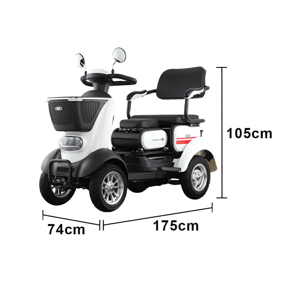 ROLLUX BOOM-3 Electric Mobility Scooter - 48V 20Ah Lead-Acid Battery, 20km/h Max Speed, 33km Range, Four-Wheel Stable Design, LED Lighting & Front Basket - White