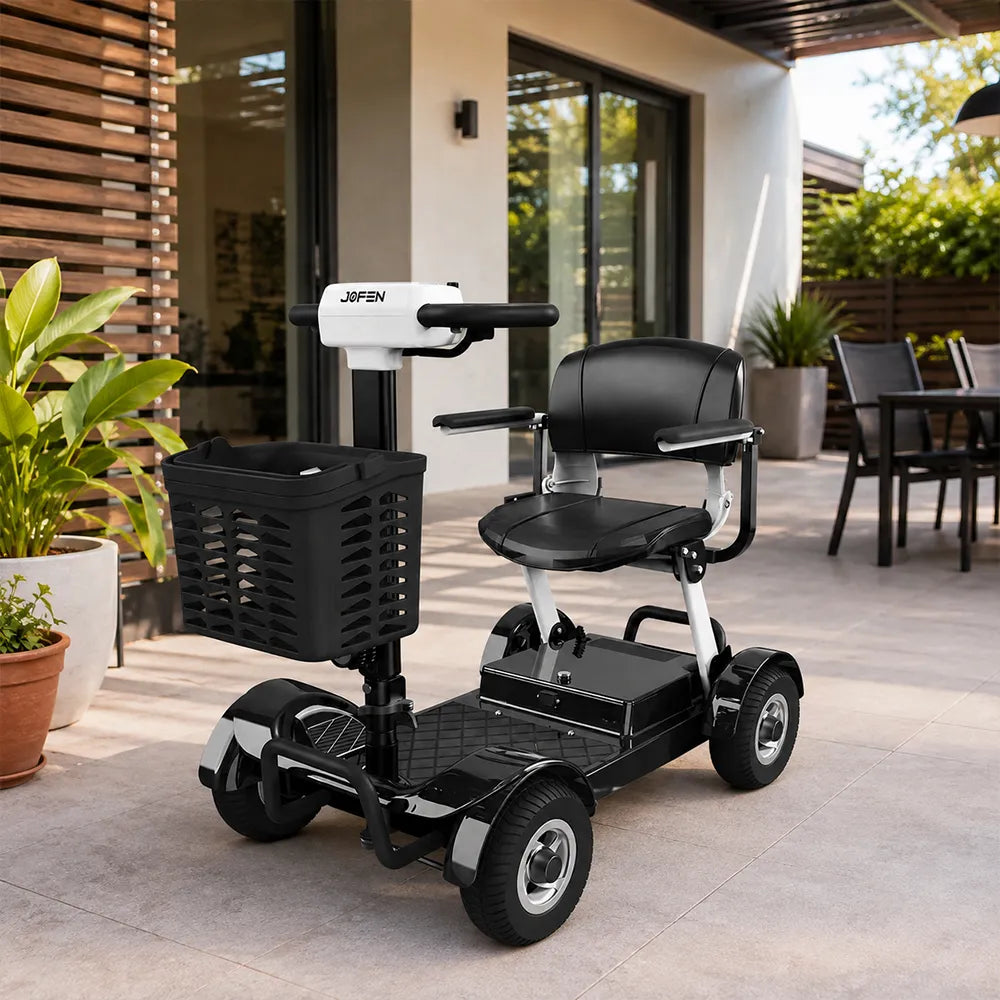ROLLUX Electric Mobility Scooter with 500W Motor, 3 Speed Settings, Electromagnetic Brakes, Four Wheel Stability, Padded Seat, Front Basket - Black