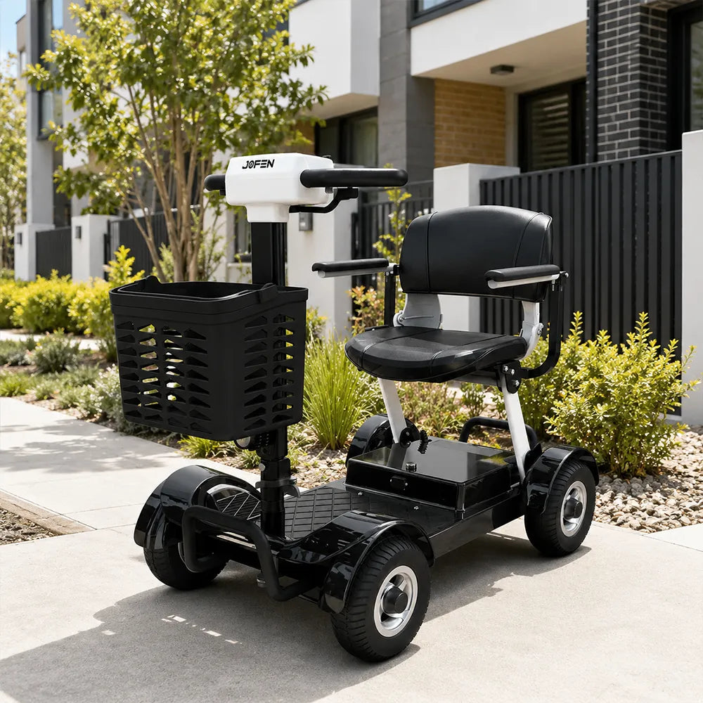 ROLLUX Electric Mobility Scooter with 500W Motor, 3 Speed Settings, Electromagnetic Brakes, Four Wheel Stability, Padded Seat, Front Basket - Black