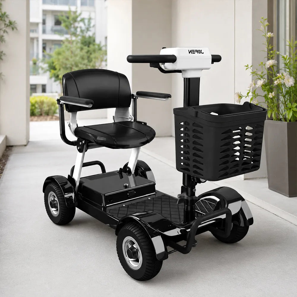 ROLLUX Electric Mobility Scooter with 500W Motor, 3 Speed Settings, Electromagnetic Brakes, Four Wheel Stability, Padded Seat, Front Basket - Black
