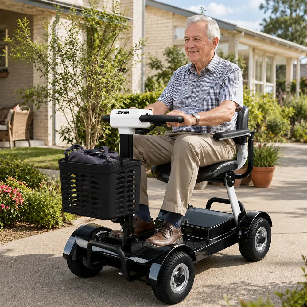 ROLLUX Electric Mobility Scooter with 500W Motor, 3 Speed Settings, Electromagnetic Brakes, Four Wheel Stability, Padded Seat, Front Basket - Black