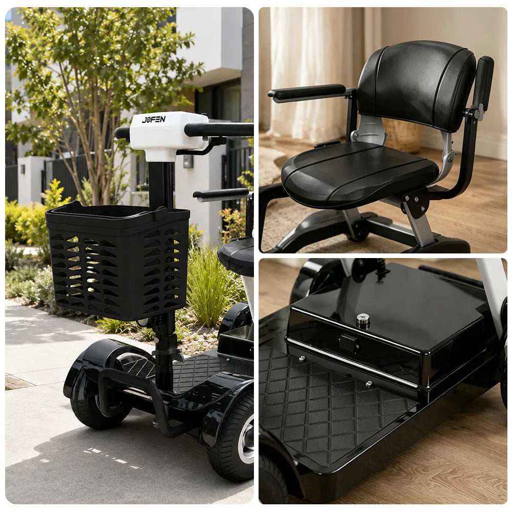 ROLLUX Electric Mobility Scooter with 500W Motor, 3 Speed Settings, Electromagnetic Brakes, Four Wheel Stability, Padded Seat, Front Basket - Black