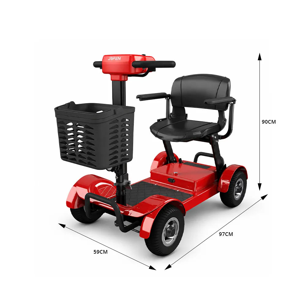 ROLLUX Electric Mobility Scooter with 500W Motor, 3 Speed Settings, Electromagnetic Brakes, Four Wheel Stability, Padded Seat, Front Basket - Red