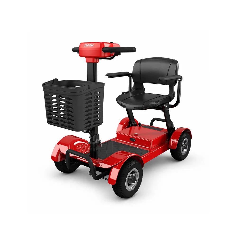 ROLLUX Electric Mobility Scooter with 500W Motor, 3 Speed Settings, Electromagnetic Brakes, Four Wheel Stability, Padded Seat, Front Basket - Red