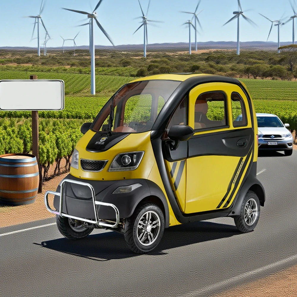 ROLLUX Enclosed Mobility Scooter with Steering Wheel - All-Weather Comfort, 60V1200W Motor, 70 - 80km Long Range, Safe Urban Commuting