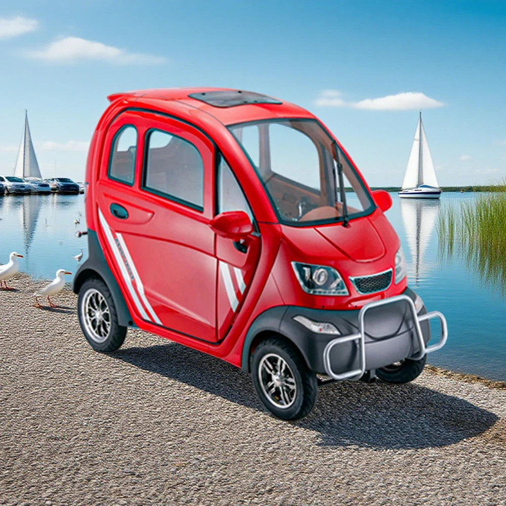 ROLLUX Enclosed Electric Mobility Scooter with Steering Wheel - 60V1200W Motor, 70-80km Long Range, Swivel Seat & Air Conditioning - All-Weather Comfort