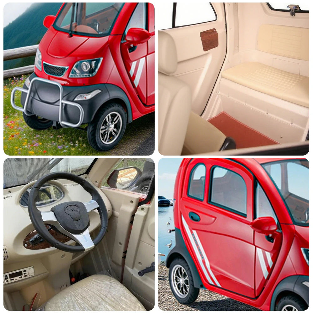 ROLLUX Enclosed Electric Mobility Scooter with Steering Wheel - 60V1200W Motor, 70-80km Long Range, Swivel Seat & Air Conditioning - All-Weather Comfort