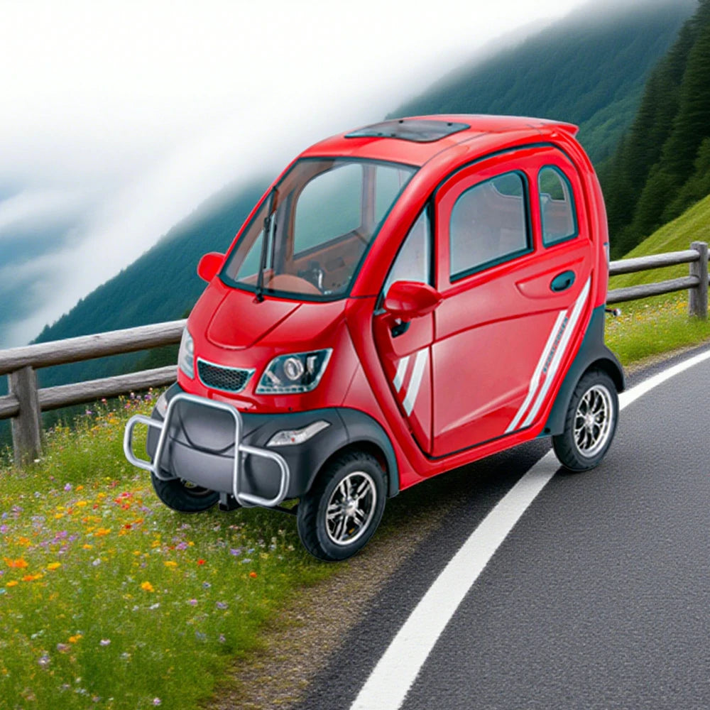 ROLLUX Enclosed Electric Mobility Scooter with Steering Wheel - 60V1200W Motor, 70-80km Long Range, Swivel Seat & Air Conditioning - All-Weather Comfort