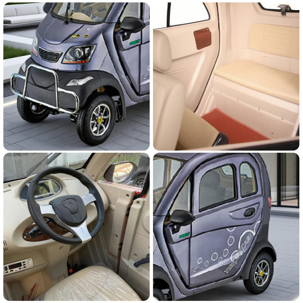 ROLLUX Enclosed Mobility Scooter with Steering Wheel Control - All-Weather Comfort, 60V1200W Motor, 70-80km Range, Safe Urban Travel