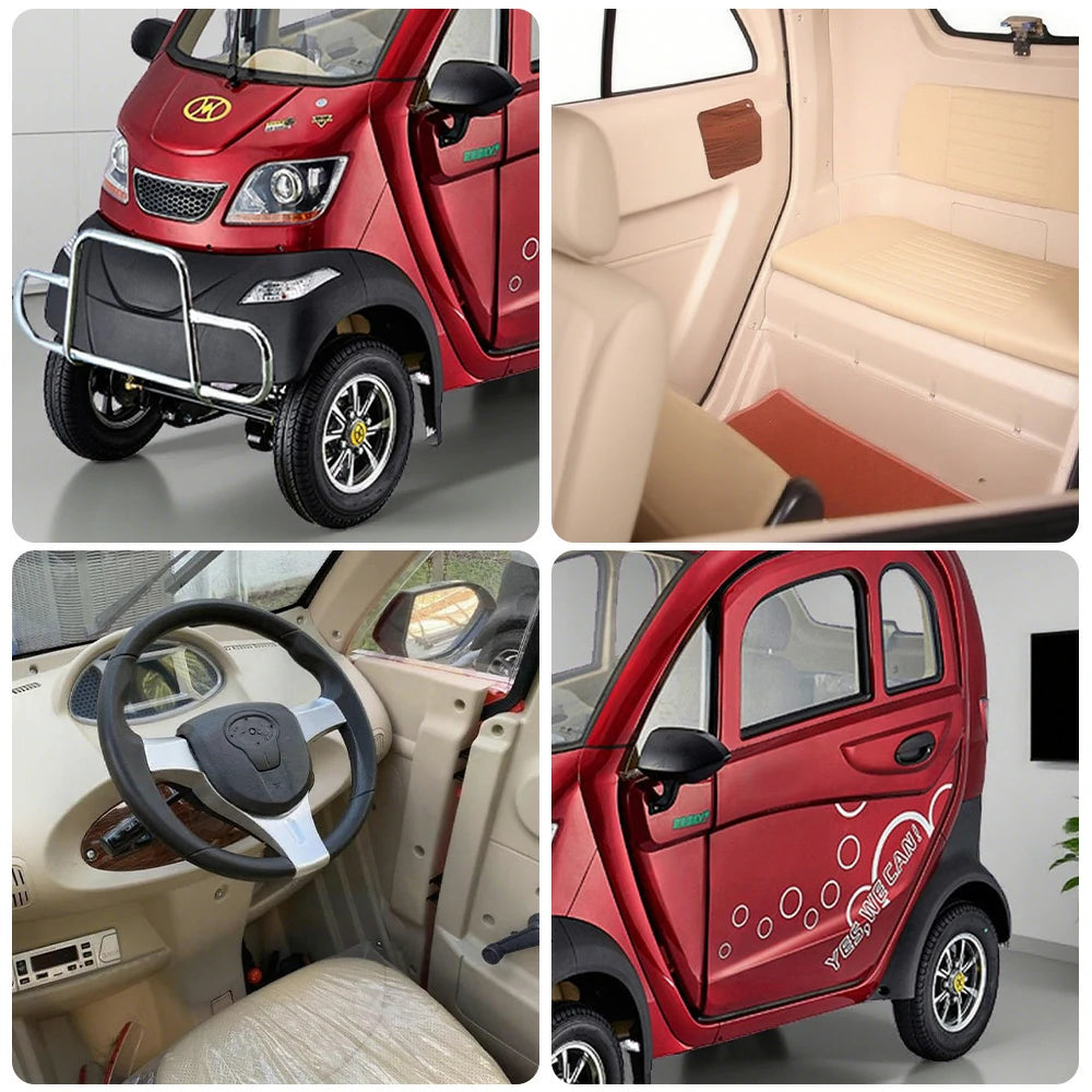 ROLLUX Enclosed Electric Mobility Scooter with Steering Wheel - 60V1200W Motor, 70-80km Long Range, Swivel Seat & Air Conditioning - All-Weather Comfort