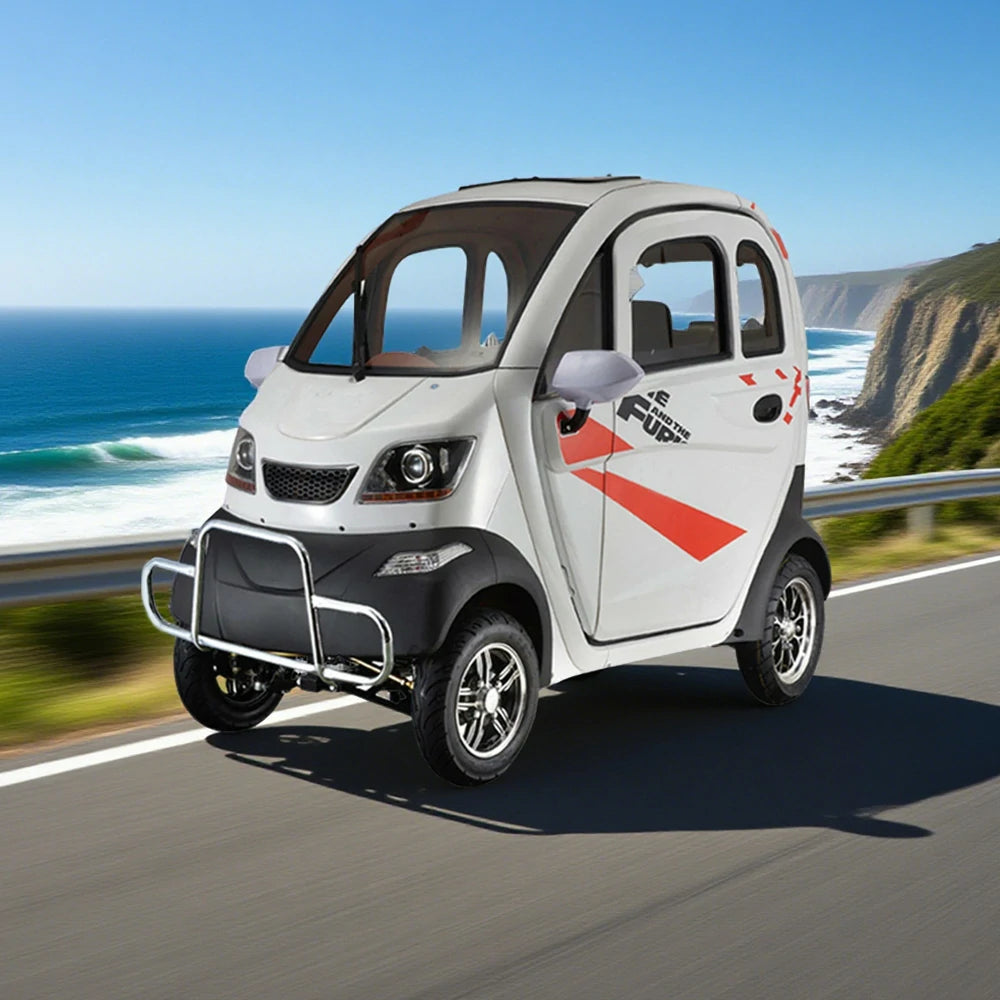 ROLLUX Enclosed Electric Mobility Scooter with Steering Wheel - 60V1200W Motor, 70-80km Long Range, Swivel Seat & Air Conditioning - All-Weather Comfort