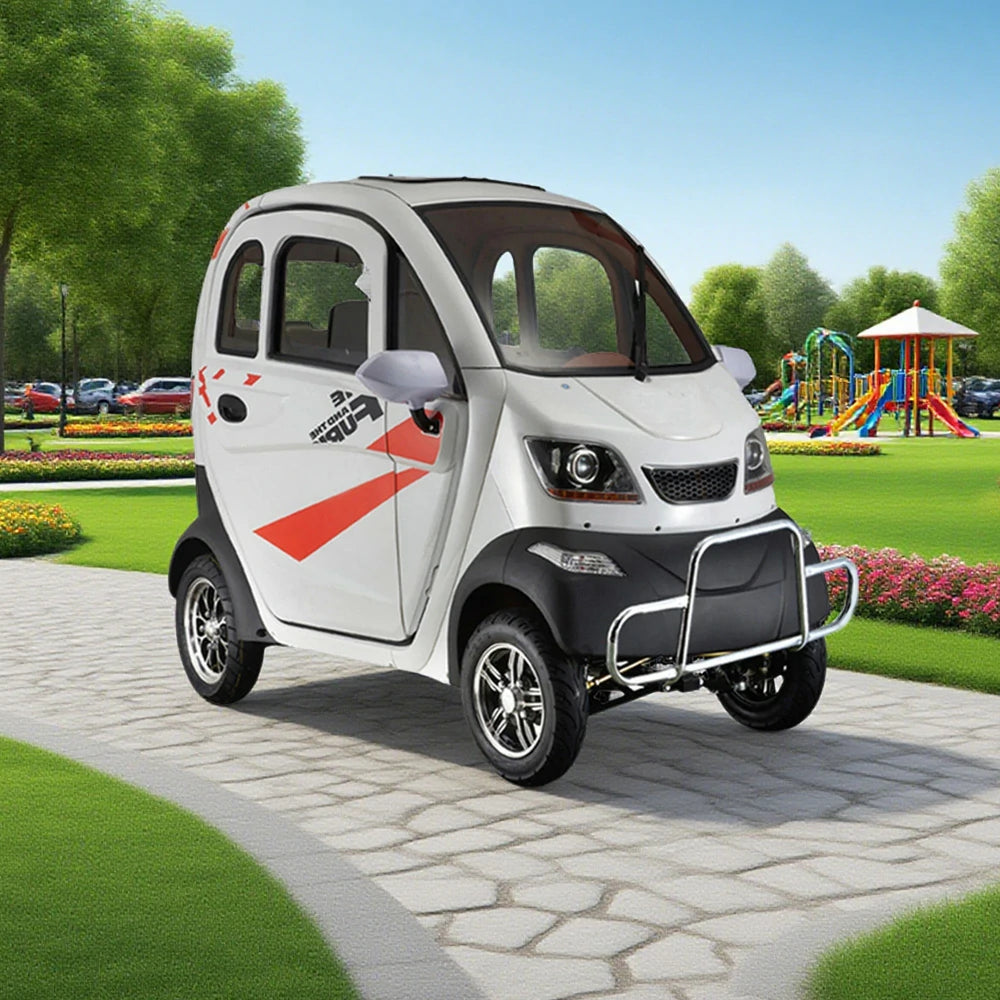 ROLLUX Enclosed Electric Mobility Scooter with Steering Wheel - 60V1200W Motor, 70-80km Long Range, Swivel Seat & Air Conditioning - All-Weather Comfort