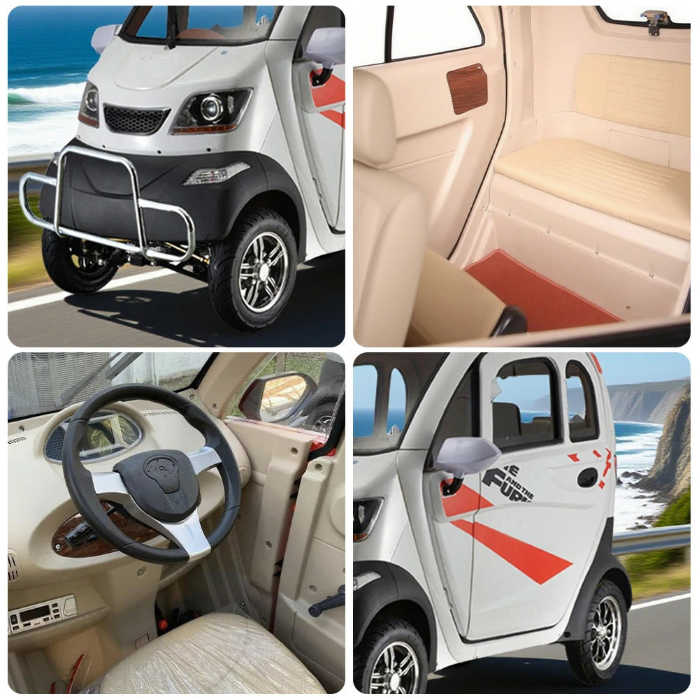 ROLLUX Enclosed Electric Mobility Scooter with Steering Wheel - 60V1200W Motor, 70-80km Long Range, Swivel Seat & Air Conditioning - All-Weather Comfort