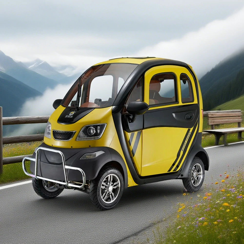 ROLLUX Enclosed Mobility Scooter with Steering Wheel Control - All-Weather Comfort, 60V1200W Motor, 70-80km Range, Safe Urban Travel