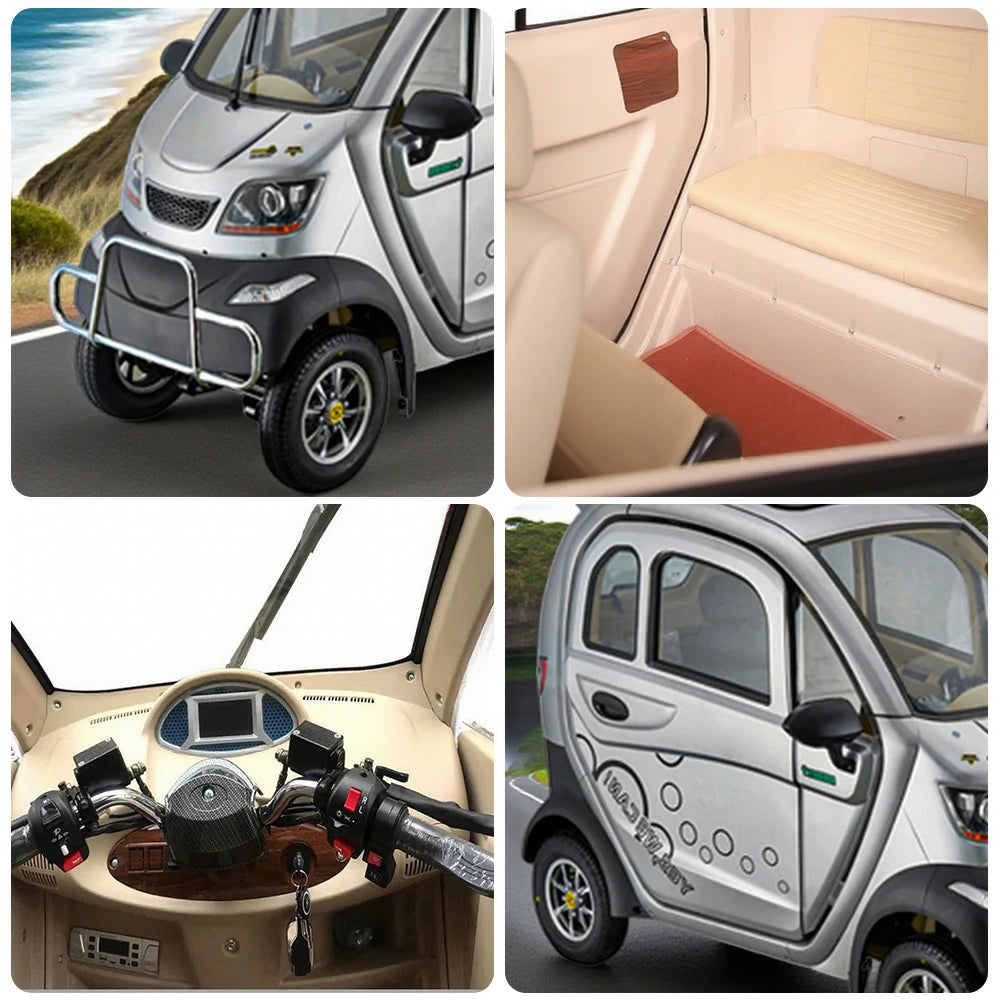 ROLLUX Enclosed Mobility Scooter - 60V1200W Motor, 70-80km Long Range, All-Weather Comfort, Safe Urban Commuting with Armrest Control