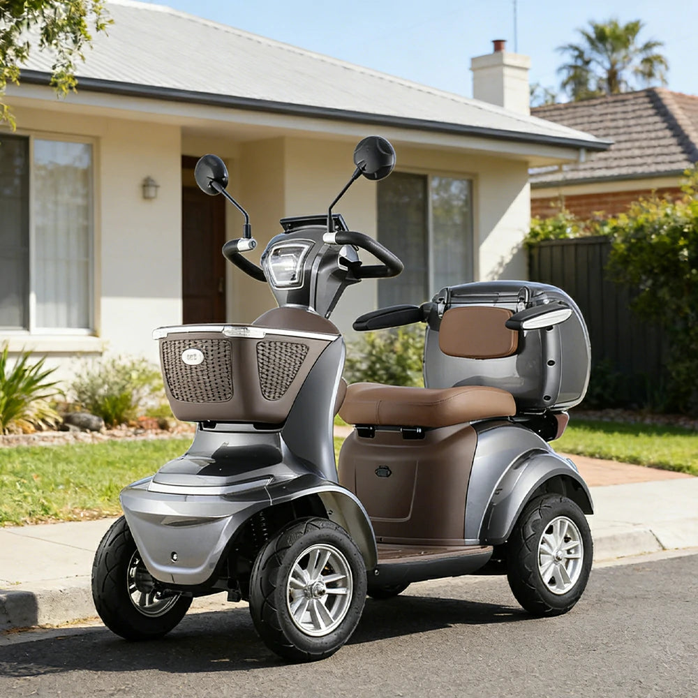 ROLLUX LUNAR-QC Electric Mobility Scooter - Electromagnetic Brake System, Four-Wheel Stability, 48V 20Ah Battery, 40km Range, LED Lighting & Rear Storage Box - Grey