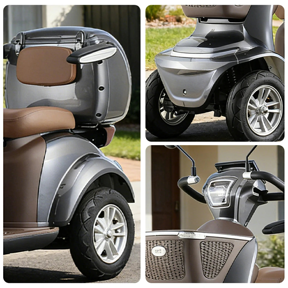 ROLLUX LUNAR-QC Electric Mobility Scooter - Electromagnetic Brake System, Four-Wheel Stability, 48V 20Ah Battery, 40km Range, LED Lighting & Rear Storage Box - Grey