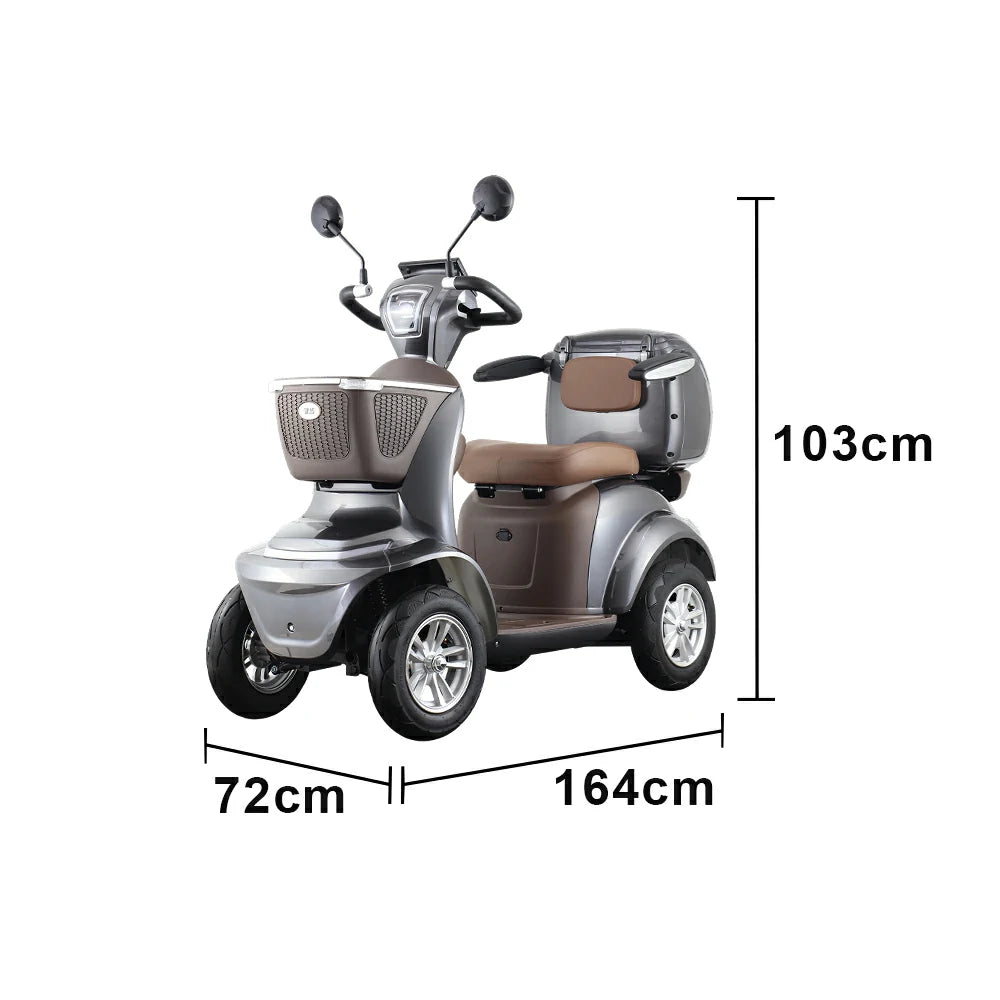 ROLLUX LUNAR-QC Electric Mobility Scooter - Electromagnetic Brake System, Four-Wheel Stability, 48V 20Ah Battery, 40km Range, LED Lighting & Rear Storage Box - Grey