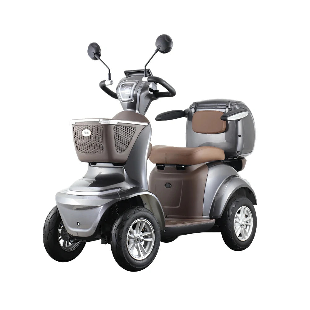 ROLLUX LUNAR-QC Electric Mobility Scooter - Electromagnetic Brake System, Four-Wheel Stability, 48V 20Ah Battery, 40km Range, LED Lighting & Rear Storage Box - Grey