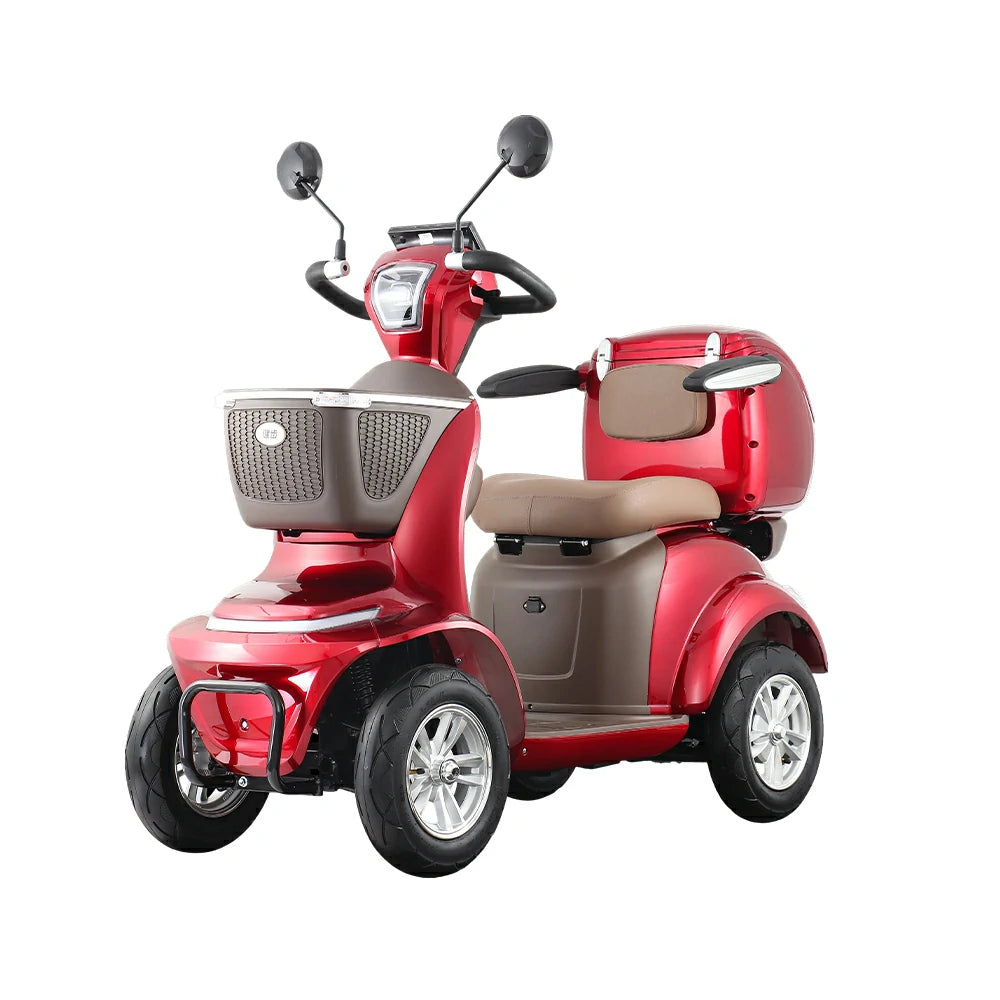 ROLLUX LUNAR-QC Electric Mobility Scooter - Electromagnetic Brake System, Four-Wheel Stability, 48V 20Ah Battery, 40km Range, LED Lighting & Rear Storage Box - Transparent Red