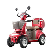 ROLLUX LUNAR-QC Electric Mobility Scooter - Electromagnetic Brake System, Four-Wheel Stability, 48V 20Ah Battery, 40km Range, LED Lighting & Rear Storage Box - Transparent Red