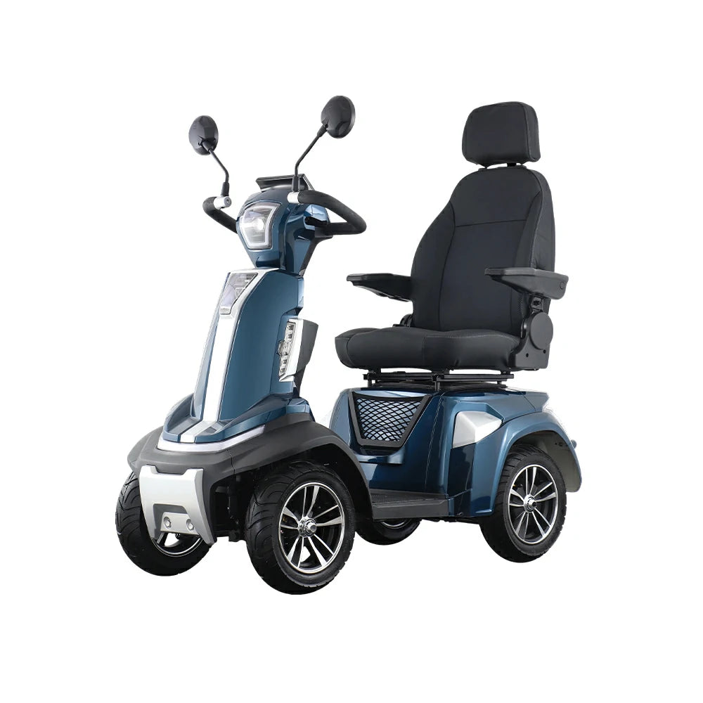 ROLLUX SPIRITE-3 Electric Mobility Scooter - Four-Wheel Stability, 48V 20Ah Battery, 40-45km Range, 20km/h Max Speed, Electromagnetic Brake, LED Lighting - Blue
