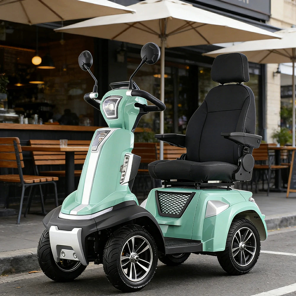 ROLLUX SPIRITE-3 Electric Mobility Scooter - Four-Wheel Stability, 48V 20Ah Battery, 40-45km Range, 20km/h Max Speed, Electromagnetic Brake, LED Lighting - Green