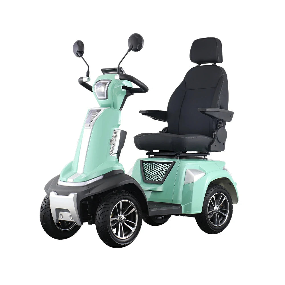 ROLLUX SPIRITE-3 Electric Mobility Scooter - Four-Wheel Stability, 48V 20Ah Battery, 40-45km Range, 20km/h Max Speed, Electromagnetic Brake, LED Lighting - Green