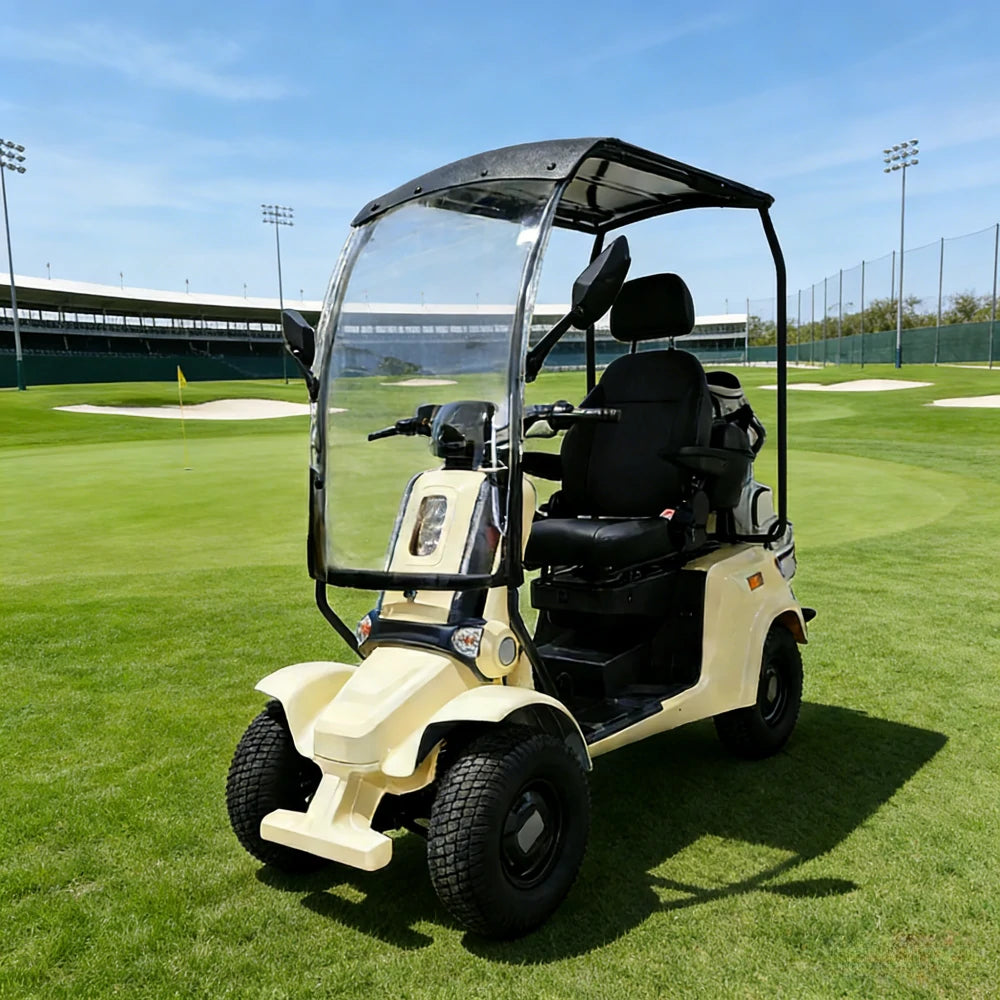 ROLLUX E4G 1000W Ternary Lithium Golf Mobility Scooter 300KG Capacity with Removable Battery, All-Terrain Turf Tyres & Full Canopy Weather Protection - Ivory White