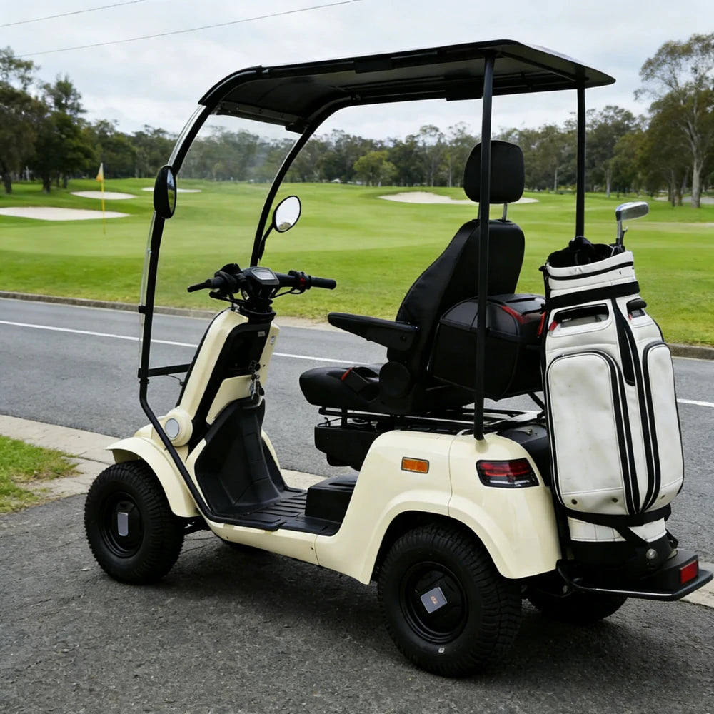 ROLLUX E4G 1000W Ternary Lithium Golf Mobility Scooter 300KG Capacity with Removable Battery, All-Terrain Turf Tyres & Full Canopy Weather Protection - Ivory White