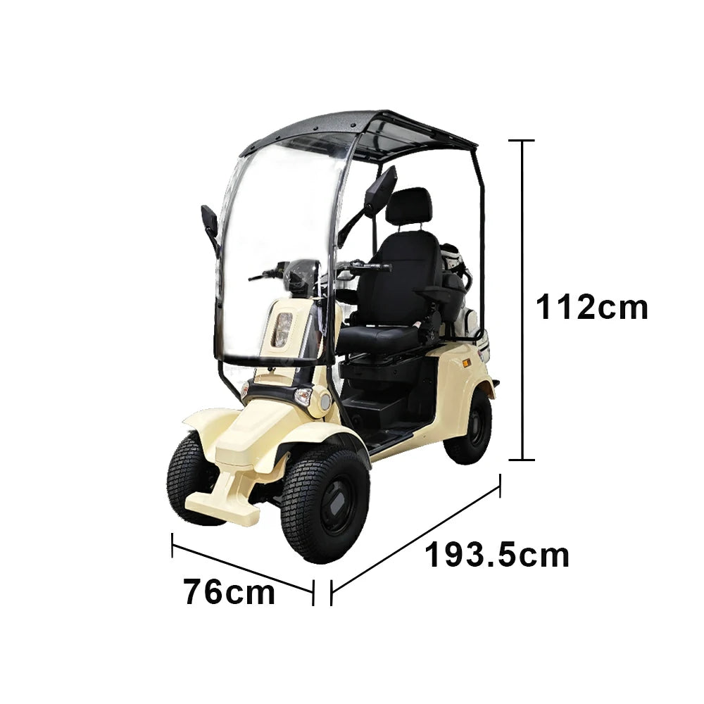 ROLLUX E4G 1000W Ternary Lithium Golf Mobility Scooter 300KG Capacity with Removable Battery, All-Terrain Turf Tyres & Full Canopy Weather Protection - Ivory White