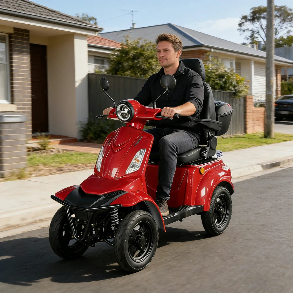 ROLLUX F2A 1000W 4 Wheels Mobility Scooter 300KG Weight Capacity - Red