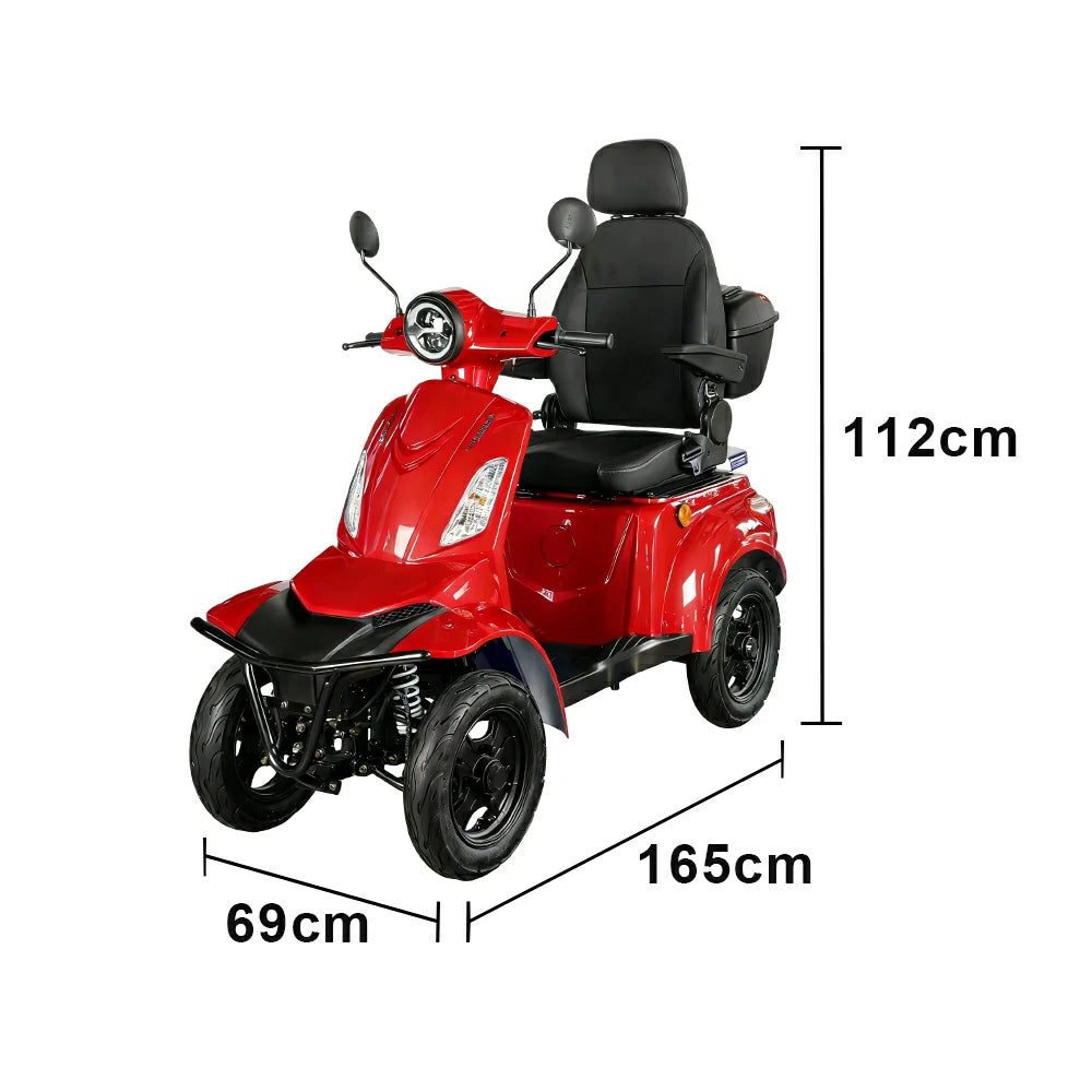 ROLLUX F2A 1000W 4 Wheels Mobility Scooter 300KG Weight Capacity - Red