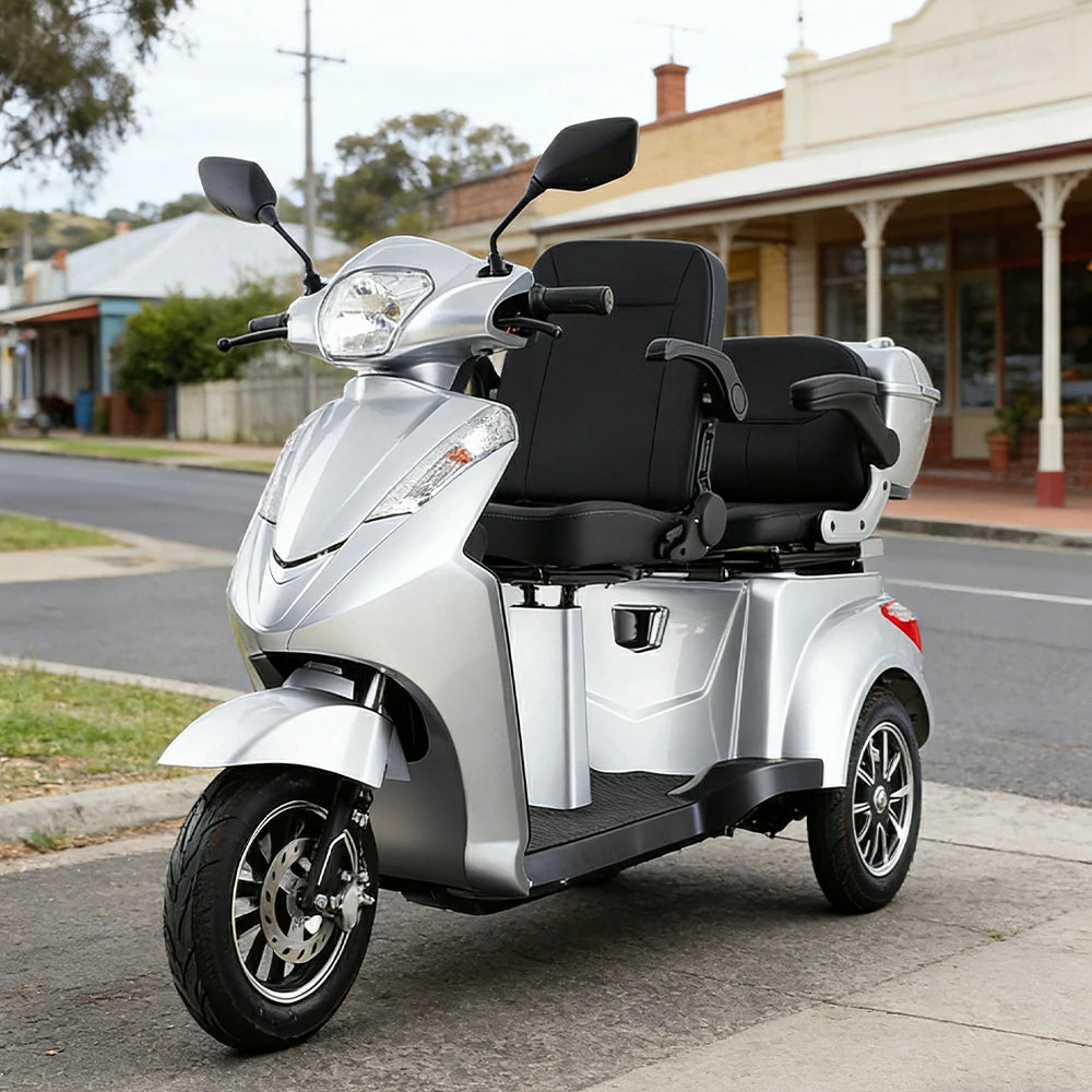 ROLLUX VISTA-2L Electric Mobility Scooter - Dual Seat Comfort, 60V 20Ah Battery, 40km Range, 25km/h Max Speed, Front Disc & Rear Drum Brakes, Rear Storage Box - Silver