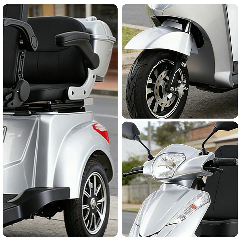ROLLUX VISTA-2L Electric Mobility Scooter - Dual Seat Comfort, 60V 20Ah Battery, 40km Range, 25km/h Max Speed, Front Disc & Rear Drum Brakes, Rear Storage Box - Silver