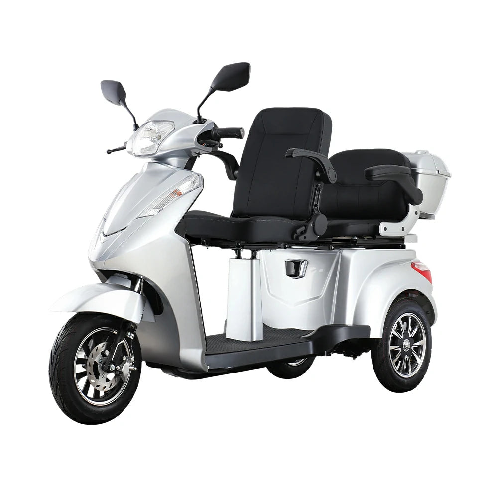 ROLLUX VISTA-2L Electric Mobility Scooter - Dual Seat Comfort, 60V 20Ah Battery, 40km Range, 25km/h Max Speed, Front Disc & Rear Drum Brakes, Rear Storage Box - Silver
