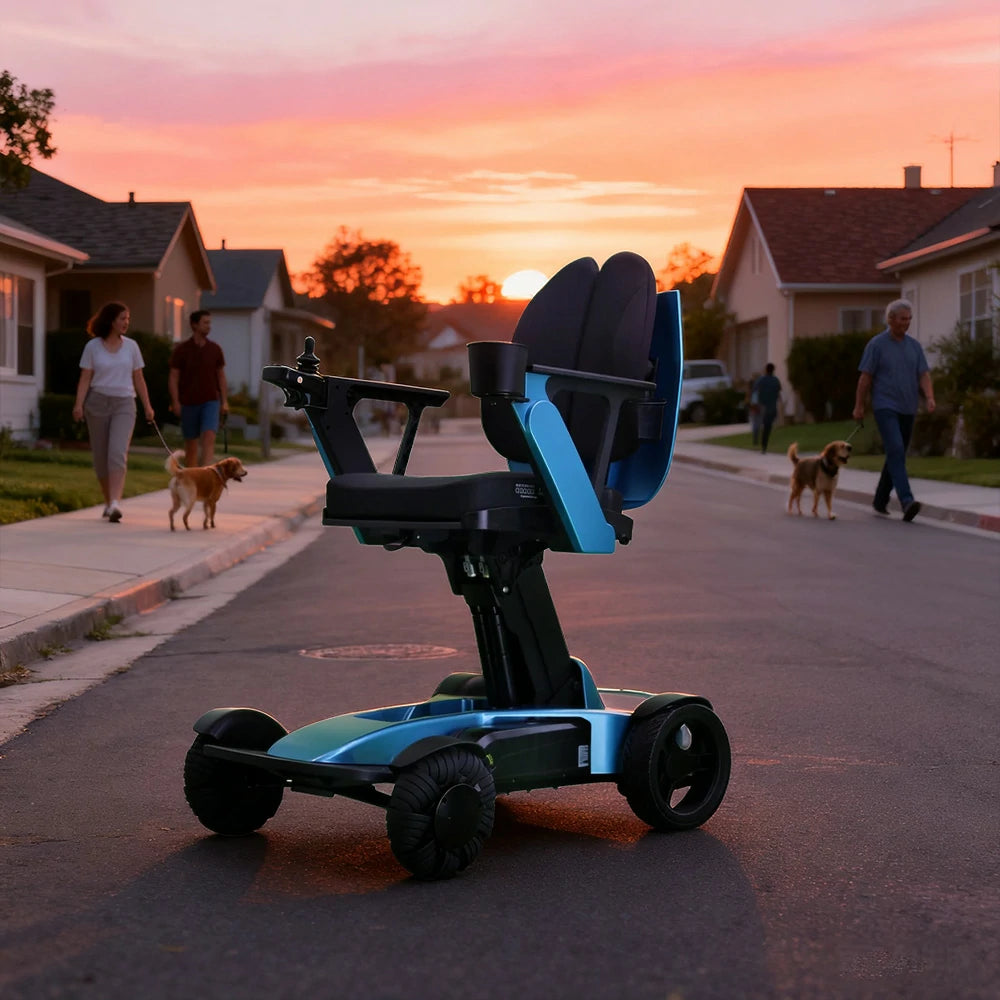 ROLLUX Foldable Compact 4-Wheel Mobility Scooter - 13Ah/20Ah Lithium Battery, Portable & Easy to Store - Blue