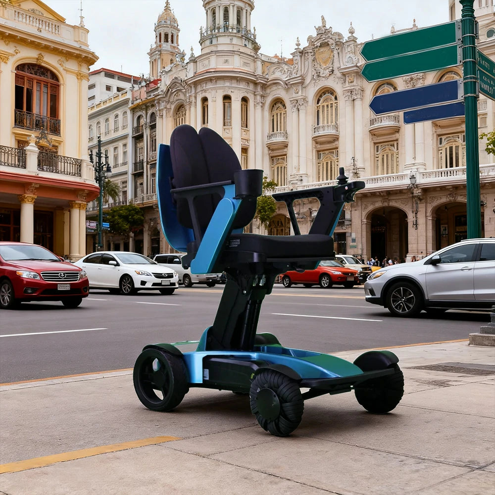 ROLLUX Foldable Compact 4-Wheel Mobility Scooter - 13Ah/20Ah Lithium Battery, Portable & Easy to Store - Blue