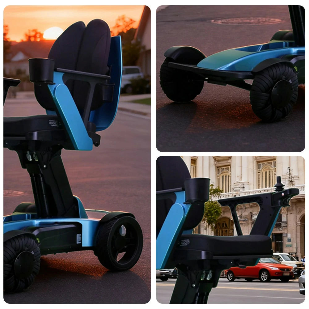 ROLLUX Foldable Compact 4-Wheel Mobility Scooter - 13Ah/20Ah Lithium Battery, Portable & Easy to Store - Blue