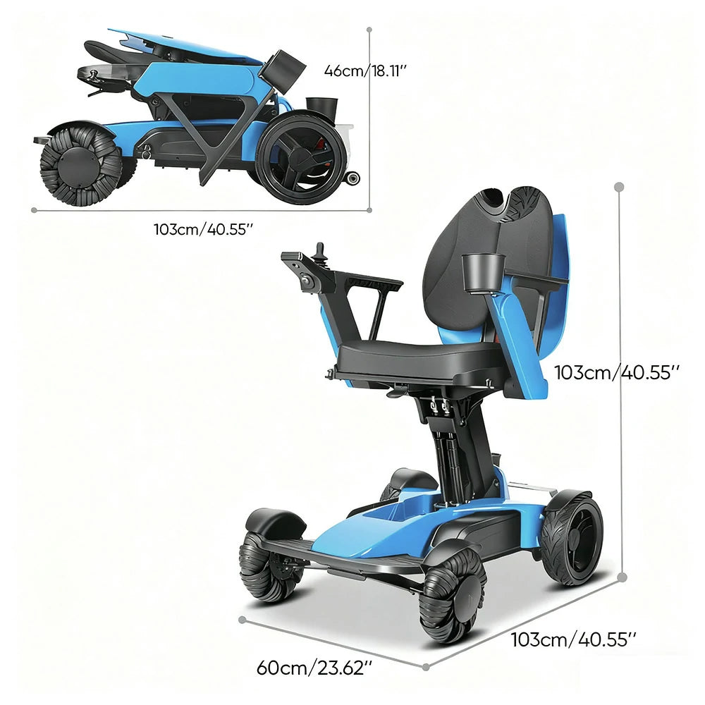 ROLLUX Foldable Compact 4-Wheel Mobility Scooter - 13Ah/20Ah Lithium Battery, Portable & Easy to Store - Blue