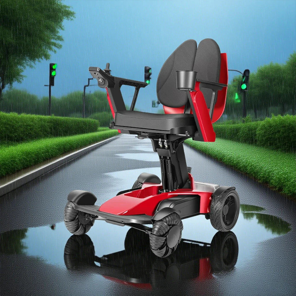 ROLLUX Foldable Compact 4-Wheel Mobility Scooter - 13Ah/20Ah Lithium Battery, Portable & Easy to Store - Red