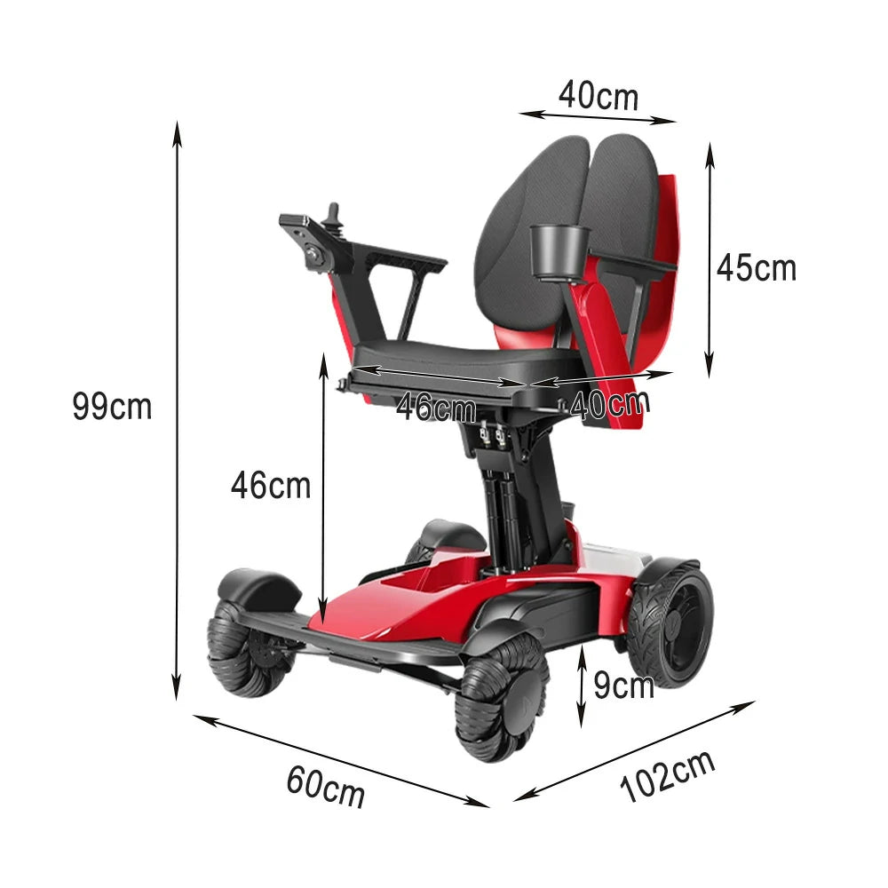 ROLLUX Foldable Compact 4-Wheel Mobility Scooter - 13Ah/20Ah Lithium Battery, Portable & Easy to Store - Red